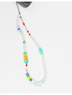 beaded phone chain with faux pearls in multicolor