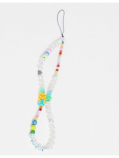 ASOS DESIGN beaded phone chain with faux pearls in multicolor