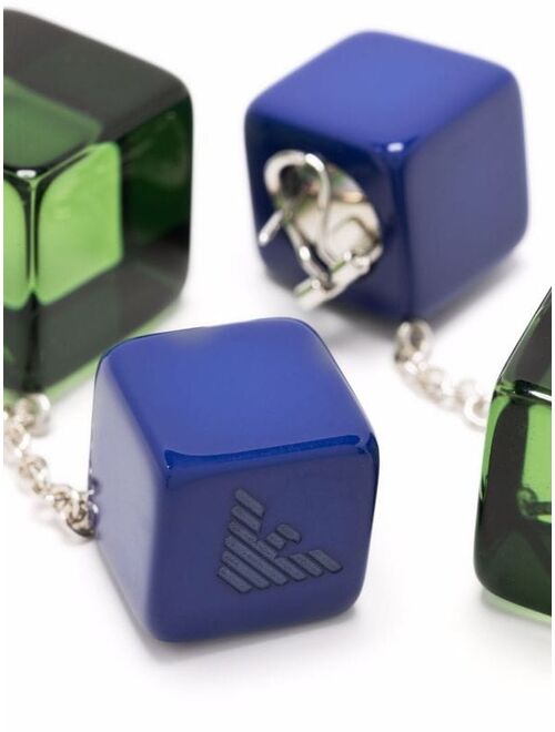 Emporio Armani engraved logo cube drop earrings