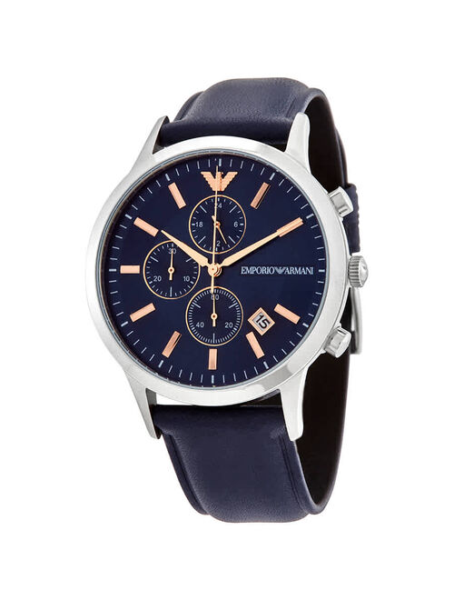 Emporio Armani Renato Chronograph Quartz Blue Dial Men's Leather Strap Watch AR11216