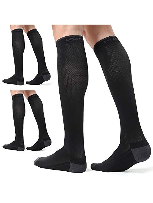 CelerSport 3 Pairs Compression Socks for Men and Women 20-30 mmHg Running Support Socks