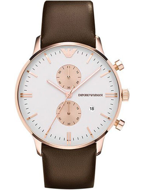 Emporio Armani Men's Chrono Rose Gold-Tone Stainless Steel Leather Strap Watch AR0398