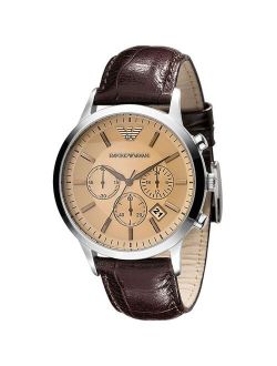Men's Classic Chronograph Cream Face Brown Leather Strap Watch AR2433