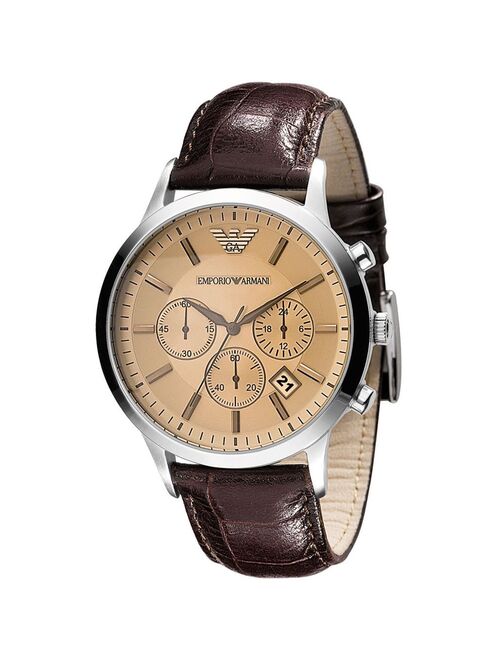 Emporio Armani Men's Classic Chronograph Cream Face Brown Leather Strap Watch AR2433