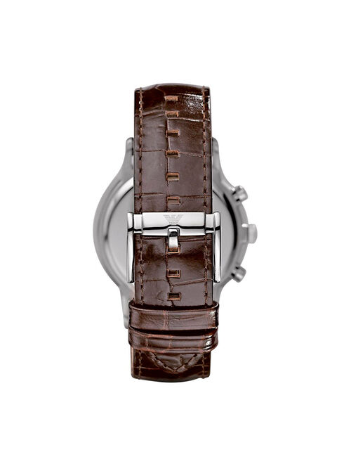 Emporio Armani Men's Classic Chronograph Cream Face Brown Leather Strap Watch AR2433