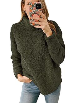 Women's Long Sleeves Turtleneck Casual Fleece Pullover Sweater