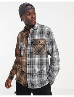 cut and sew plaid shirt in multi