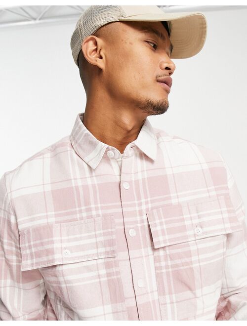 Topman straight hem shirt in pink check