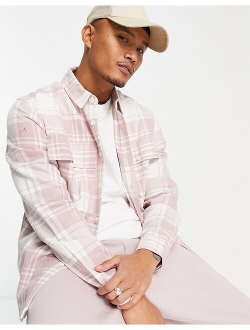 Topman straight hem shirt in pink check