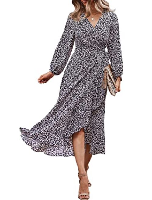 Buy PRETTYGARDEN Women's Long Sleeve Vintage Wrap Dress Floral Print V ...