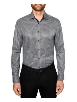 Society of Threads Men's Slim-Fit Non-Iron Performance Stretch Hexagon Print Dress Shirt