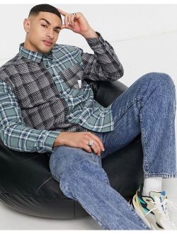 cut and sew relaxed fit check shirt in multi