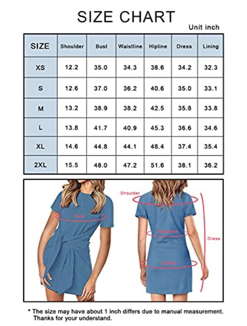 PRETTYGARDEN Women’s Casual Short Dresses Solid Color Short Sleeve Crewneck Tie Waist T Shirt Dress Mini Tunic Dress