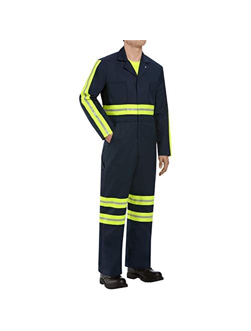 Red Kap Men's Enhanced Visibility Twill Action Back Coverall with Chest Pockets, Oversized Fit, Long Sleeve