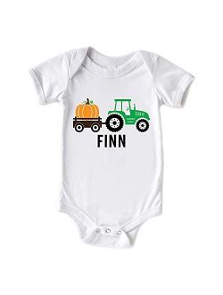 Little Spunkies Personalized Fall Green Tractor Thanksgiving Baby Bodysuit (CUSTOM)