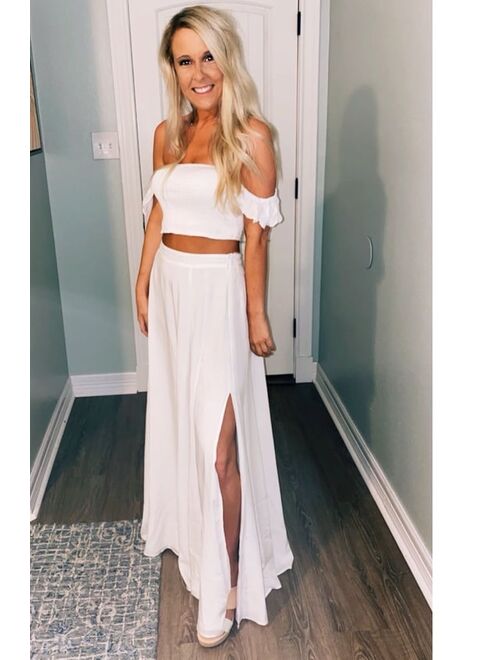 Lulus Away On Vacay White Two-Piece Maxi Dress