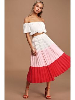 Perfectly Punctual White Colorblock Pleated Two-Piece Dress