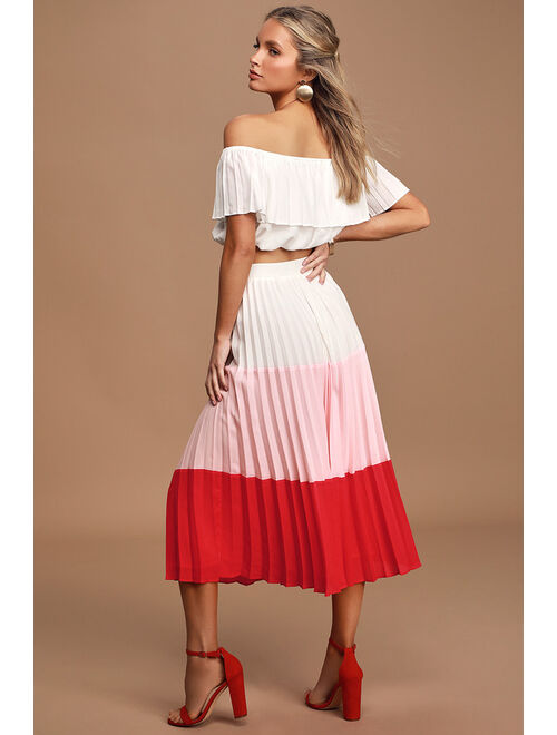 Lulus Perfectly Punctual White Colorblock Pleated Two-Piece Dress