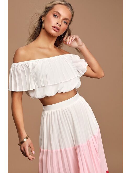 Lulus Perfectly Punctual White Colorblock Pleated Two-Piece Dress