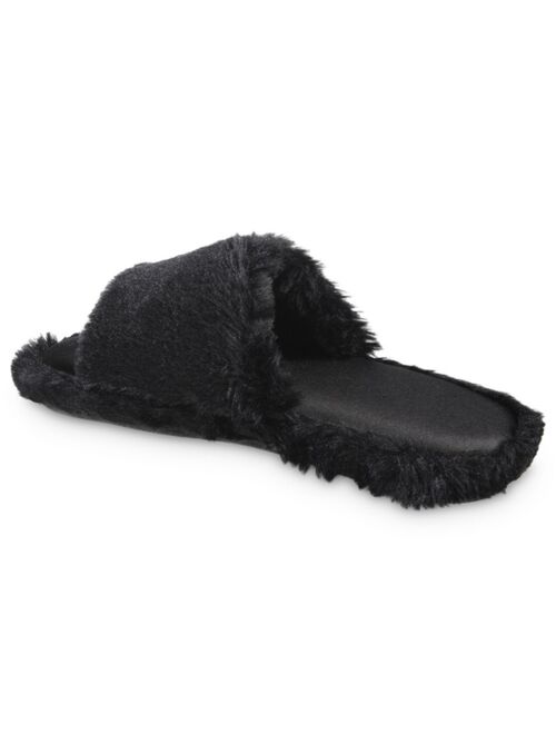 Isotoner Signature Women's Memory Foam Faux Fur and Satin Tabby Slide Slippers