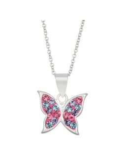 Charming Girl Kids' Sterling Silver Pastel Crystal Butterfly Pendant Necklace