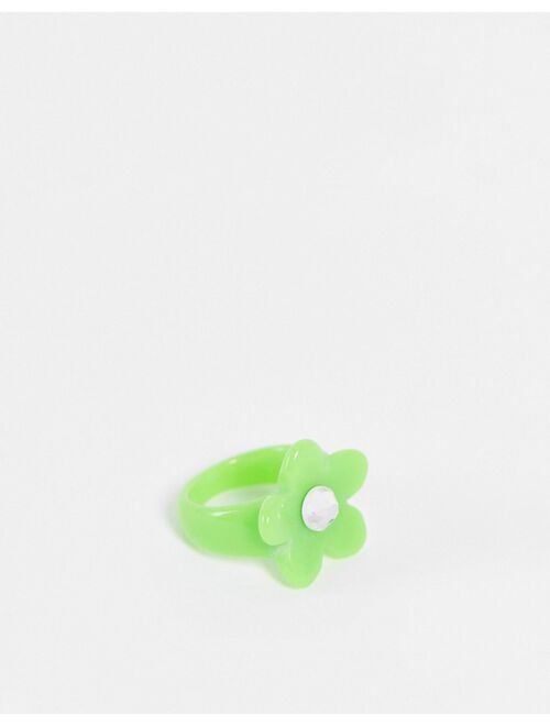 ASOS DESIGN ring with green flower in plastic