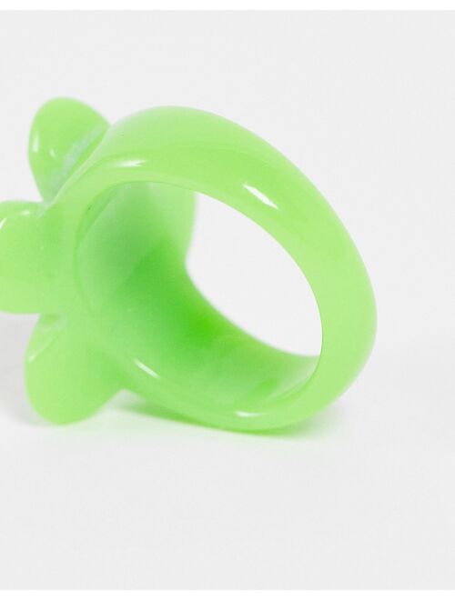 ASOS DESIGN ring with green flower in plastic