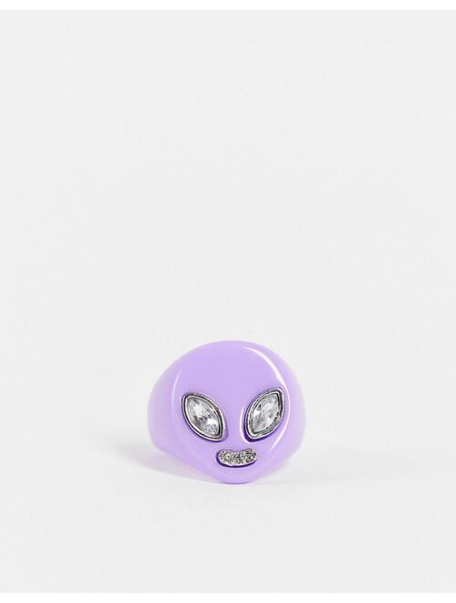 ASOS DESIGN plastic ring with alien face in lilac