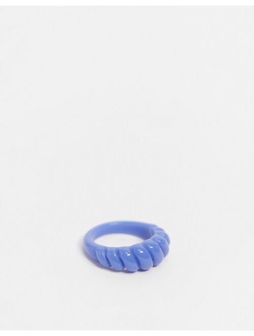 ASOS DESIGN ring with twist design in blue plastic
