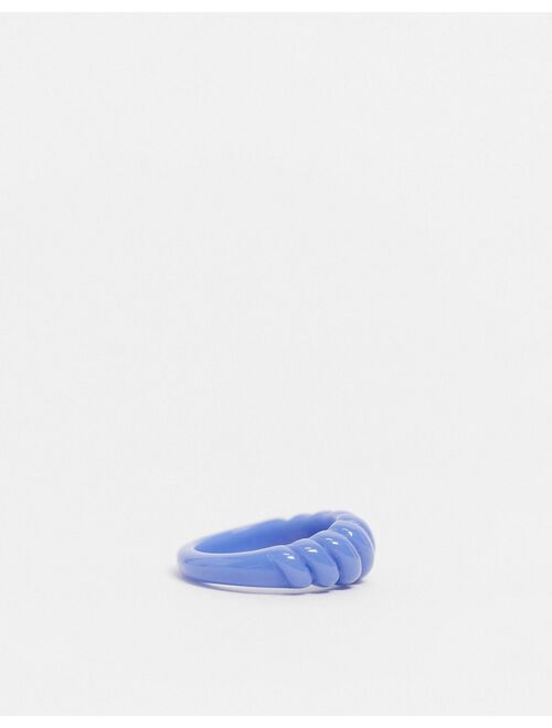 ASOS DESIGN ring with twist design in blue plastic