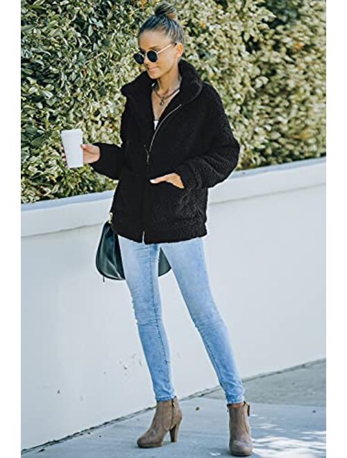 PRETTYGARDEN Women's Fashion Long Sleeve Lapel Zip Up Faux Shearling Shaggy Oversized Coat Jacket For Warm Winter