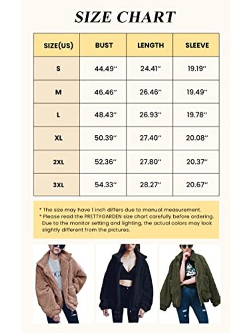 PRETTYGARDEN Women's Fashion Long Sleeve Lapel Zip Up Faux Shearling Shaggy Oversized Coat Jacket For Warm Winter