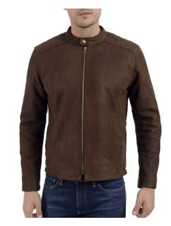 Men's Banded Collar Leather Jacket