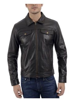 Men's Leather Long Sleeve Trucker Jacket