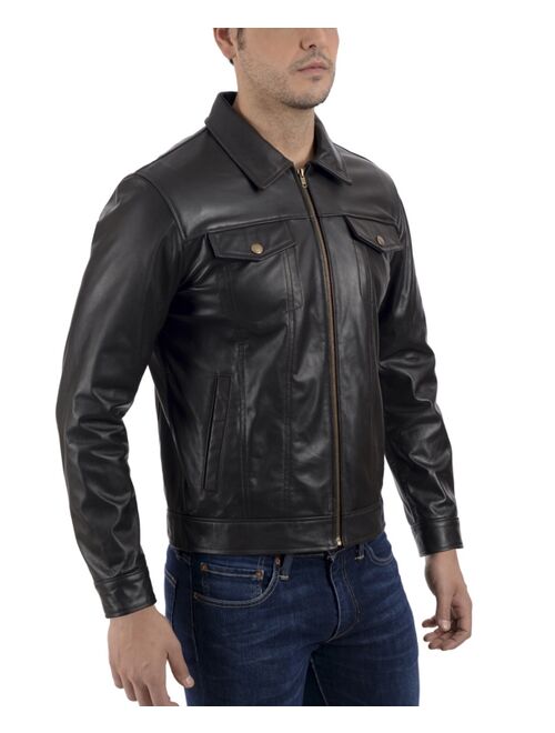 Frye Men's Leather Long Sleeve Trucker Jacket