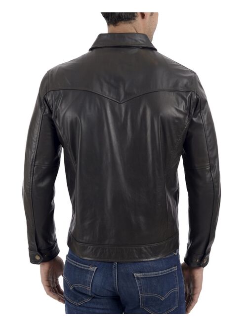 Frye Men's Leather Long Sleeve Trucker Jacket