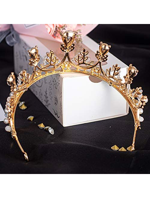 Yanstar Gold Princess Crown for Girls, Crystal Birthday Tiaras for Toddler Little Girl Big Kid Girl Prom Costume Party Accessories