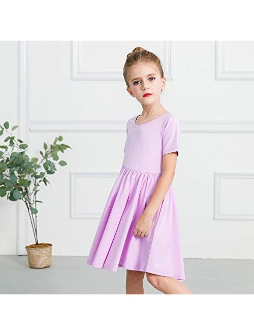 Stelle Toddler/Girls Short Sleeve Casual A-Line Twirly Skater Dress for School Party 3-12 Years