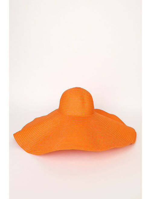 Lulus Top Deck Orange Oversized Packable Wide-Brim Straw Hat