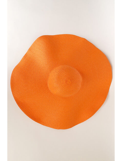 Lulus Top Deck Orange Oversized Packable Wide-Brim Straw Hat