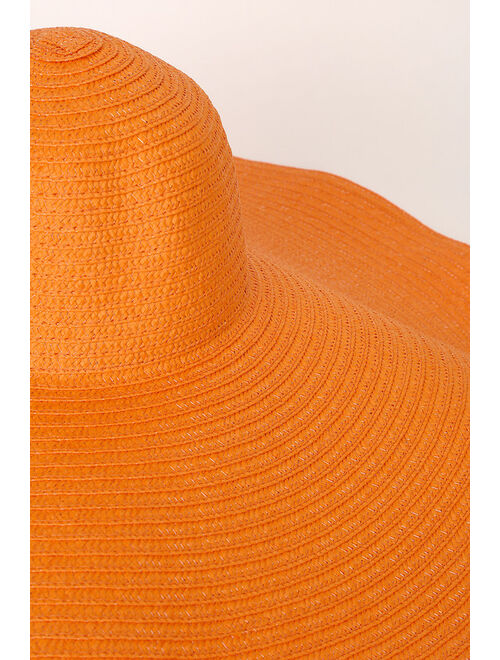 Lulus Top Deck Orange Oversized Packable Wide-Brim Straw Hat