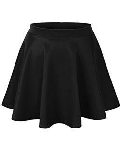 Womens Basic Solid Versatile Stretchy Flared Casual Mini Skater Skirt