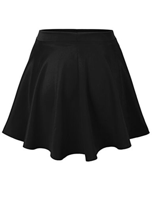 KOGMO Womens Basic Solid Versatile Stretchy Flared Casual Mini Skater Skirt