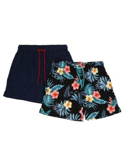 Men's and Big Men's 6" Floral Novelty & Basic Swim Trunk 2-Pack, up to Size 5XL