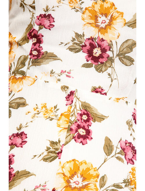 Lulus Sunny Sights Ivory Floral Print Tie-Strap Wide-Leg Jumpsuit