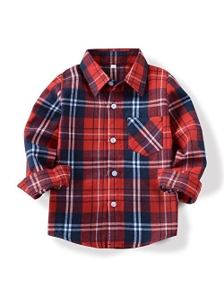 OCHENTA Little Big Boys' & Men's Plaid Flannel Button Down Shirt Family Matching Tops