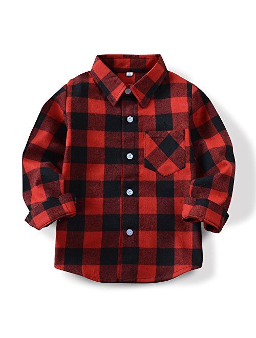 Buy OCHENTA Little Big Boys' & Men's Plaid Flannel Button Down Shirt ...