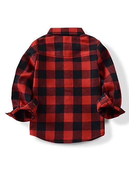 OCHENTA Little Big Boys' & Men's Plaid Flannel Button Down Shirt Family Matching Tops