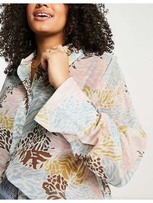 ASOS DESIGN Curve oversized sheer multi patch animal print shirt
