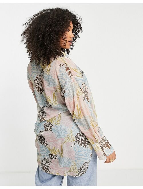 ASOS DESIGN Curve oversized sheer multi patch animal print shirt